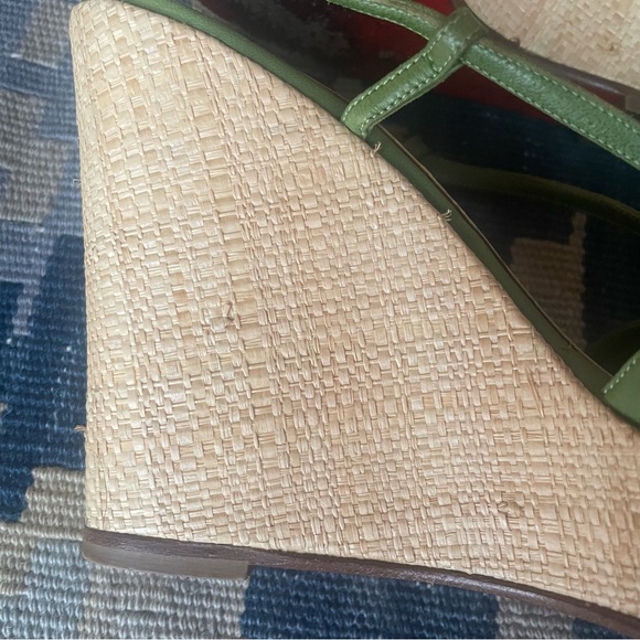 Christian Louboutin Green Leather Strappy Wicker Wedge Sandals Size 37 - Picture 7 of 12